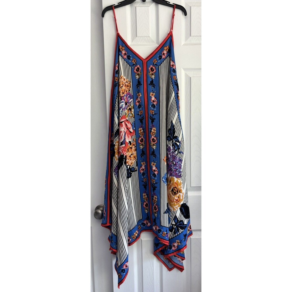 Flying Tomato Handkerchief Hem Slip Dress White Red and Blue Floral Boho Size M - Picture 2 of 10